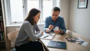 Dentist and patient discussing tooth repair options
