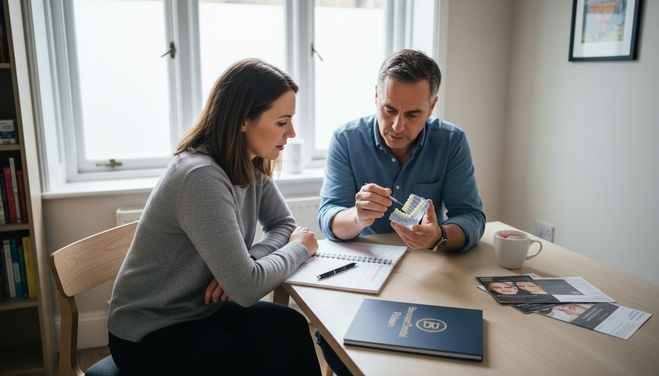 Dentist and patient discussing tooth repair options
