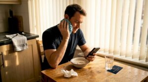 Man using ice pack after wisdom tooth removal