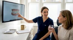 Dentist reviewing smile makeover consultation