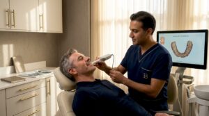 Patient receiving dental scan with advanced technology
