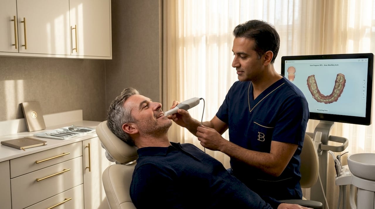 Patient receiving dental scan with advanced technology